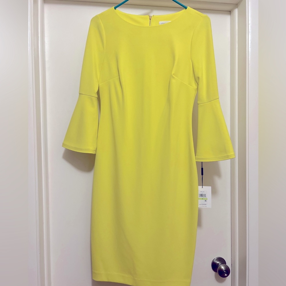 Calvin Klein yellow mid length dress